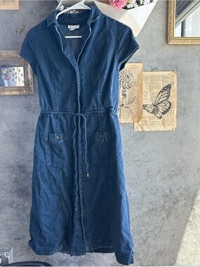 Charter Club Blue Denim Midi Shirt Dress with Drawstring